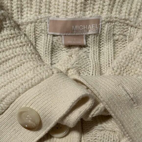 Michael Kors Women's Cream Cowl Neck Cable Knit Button Up Sweater Size Large - Picture 3 of 8